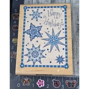 Inkadinkado Happy Holidays Snowflake Background 9972 Rubber Stamp Wood #B27